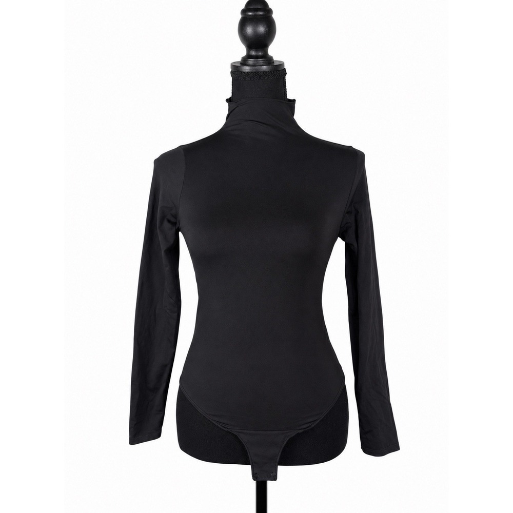 skims essential mock neck long sleeve bodysuit L/XL black Slimming